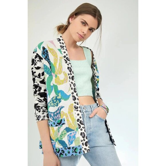Anthropologie Maeve Cardigan Sweater Savannah Colorful Abstract Artsy Medium - Picture 1 of 7